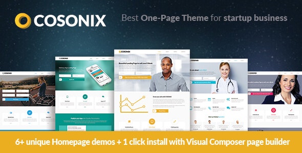 Cosonix one-page theme preview collage
