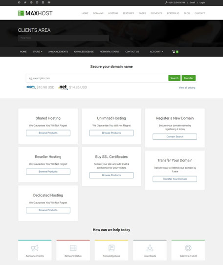 MaxHost WHMCS template preview